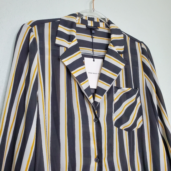 NWT WHO WHAT WEAR Long Sleeve Stripe Tie Waist Top - Picture 4 of 8